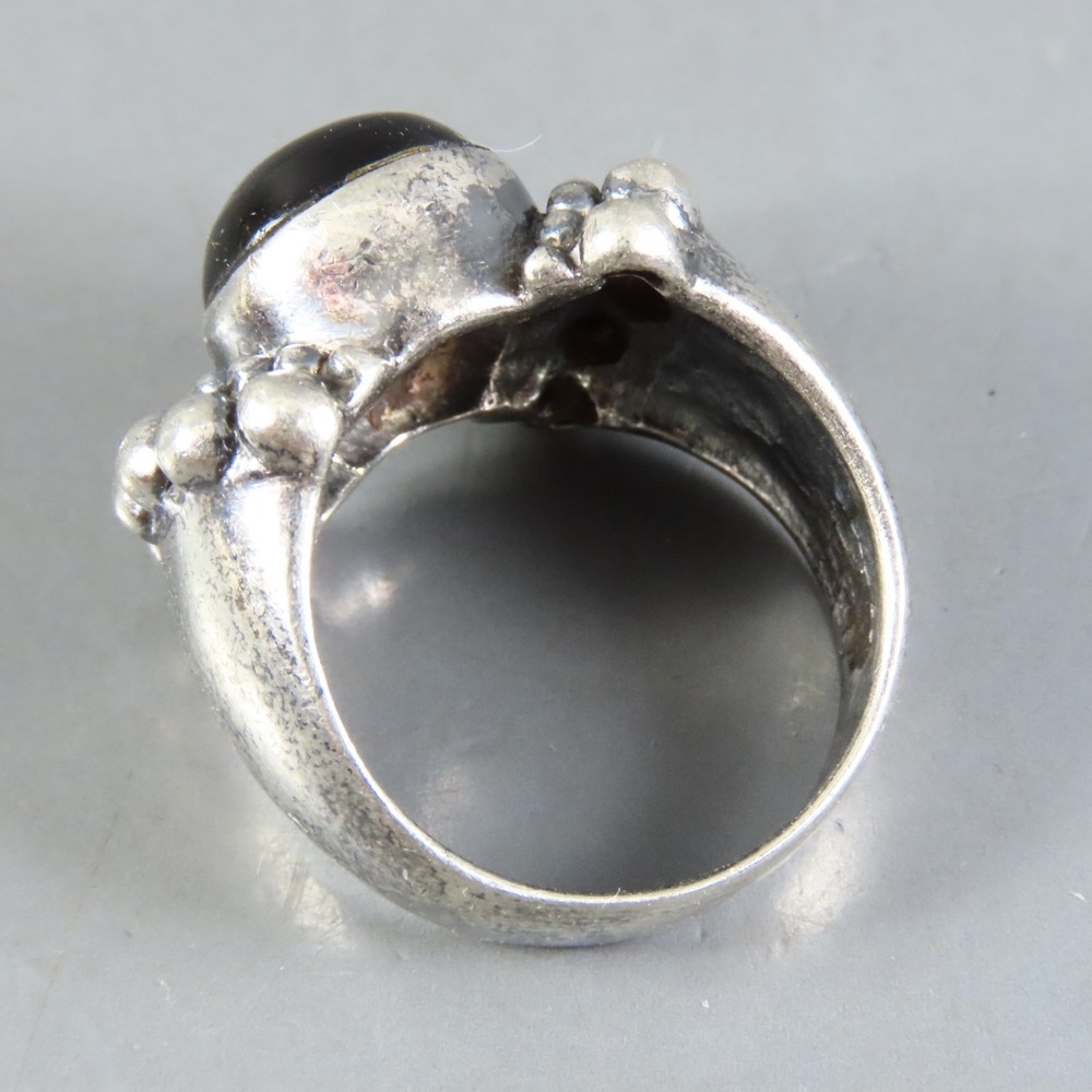 STERLING SILVER Cocktail Ring BLACK ONYX CABOCHON Dotted Wings Setting DOTS sz 7 - Picture 4 of 5